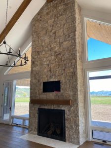 floor to ceiling fireplace stonework