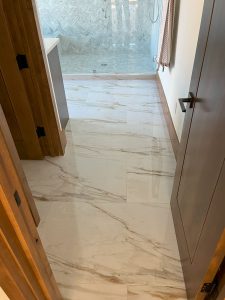 white marble tile flooring